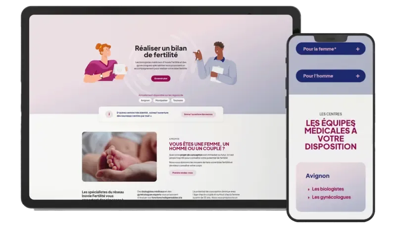 Site de PMA Avignon, bilan de fertilité, affiché sur tablette et smartphone