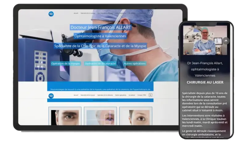 Site du Dr Jean-François Allart, ophtalmologiste, avec vidéo et photos, sur ordinateur et mobile